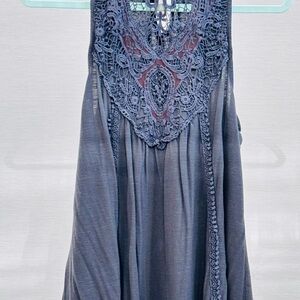 Miss Chievous Gray Lace Accent Blouse